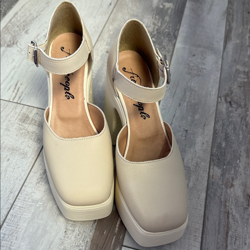 Free People Cream Platform Ankle Strap Shoes